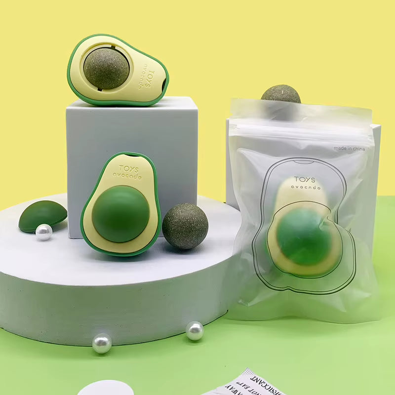 Avocado Catnip Ball Rotatable Pet Toy Mint Ball Wall Stickup Cat Snacks for Kitten Cat Cartoon Pet Teeth Cleaning Supplies